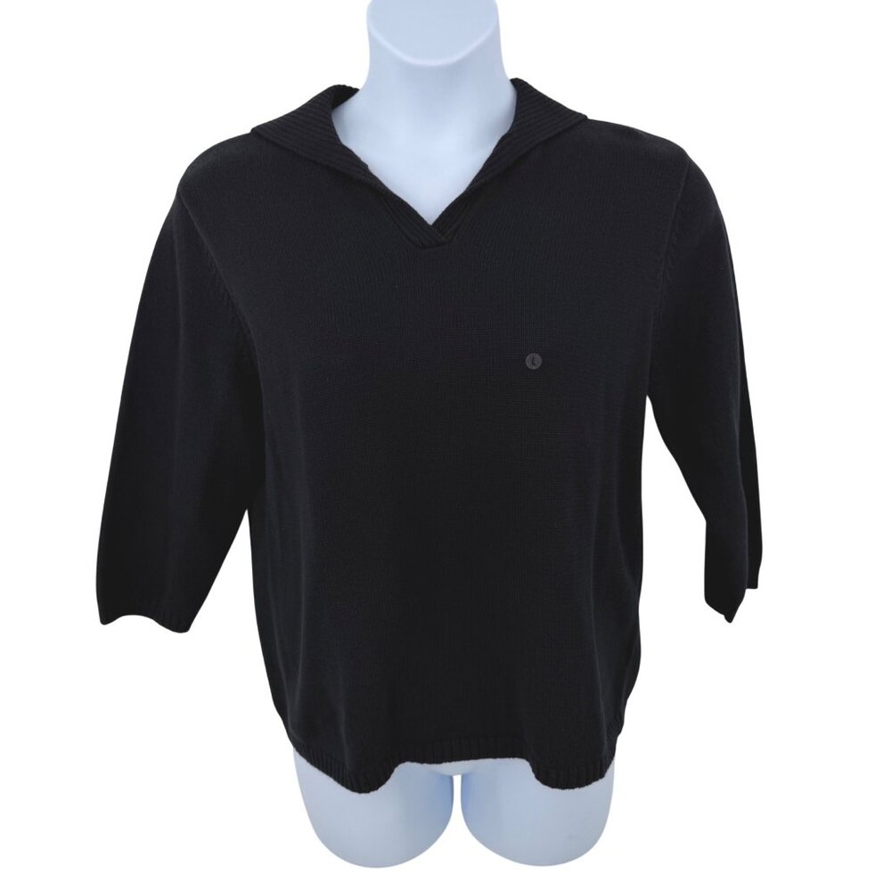 NWT SAG HARBOR SPORT LT BLACK V-NECK SAILOR BACK 3/4 SLV SWEATER - L